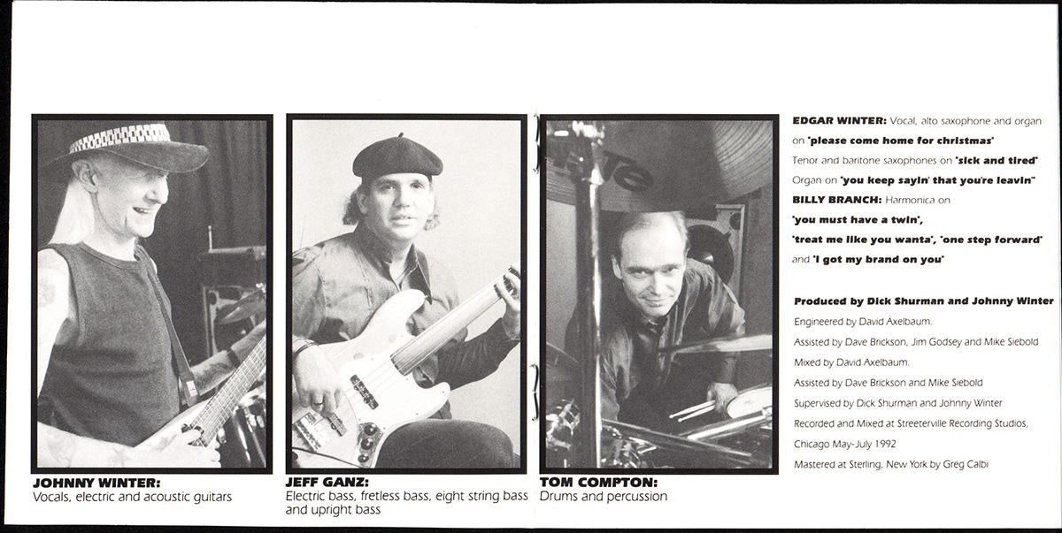 Photos of Johnny Winter, Jeff Ganz and Tom Compton

